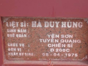 Nhắn tìm thân nhân liệt sỹ Hà Duy Hùng