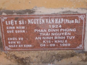 Nhắn tìm thân nhân liệt sỹ  Nguyễn Văn Hạp (Phạm Ba)