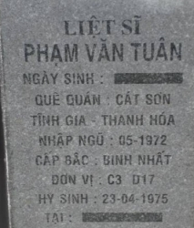 Tìm thân nhân liệt sĩ Phạm Văn Tuân