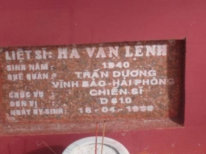 Tìm thân nhân liệt sĩ  Hà Văn Lệnh