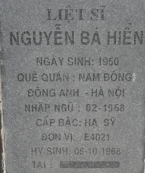 Tìm thân nhân liệt sĩ Nguyễn Bá Hiển