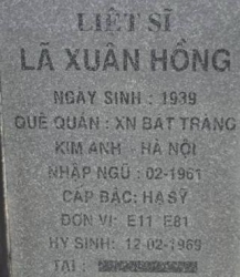 Tìm thân nhân liệt sĩ Lã Xuân Hồng