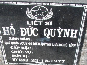 Nhắn tìm thân nhân liệt sỹ  Hồ Đức Quỳnh