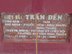 Nhắn tìm thân nhân liệt sỹ Trần Đền