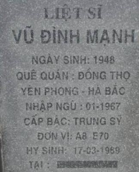 Tìm thân nhân liệt sĩ Vũ Đình Mạnh