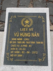 Nhắn tìm thân nhân liệt sỹ  Vũ Hùng Năn