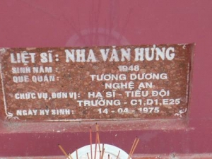 Nhắn tìm thân nhân liệt sỹ  Nha Văn Hưng