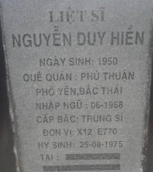 Tìm thân nhân liệt sĩ Nguyễn Duy Hiền