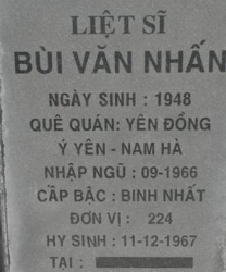 Tìm thân nhân liệt sĩ Bùi Văn Nhấn