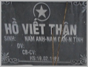 Nhắn tim thân nhân liệt sỹ Hồ Viết Thân