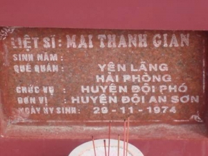 Nhắn tìm thân nhân liệt sỹ Mai Thanh Gián