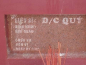 Nhắn tìm thân nhân liệt sĩ Quý