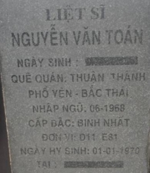Tìm thân nhân liệt sĩ Nguyễn Văn Toán