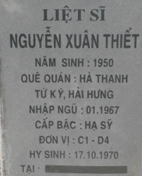 Tìm thân nhân liệt sĩ Nguyễn Xuân Thiết