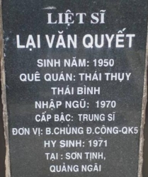 Tìm thân nhân liệt sĩ Lại Văn Quyết