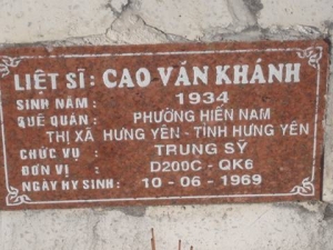 Nhắn tìm thân nhân liệt sỹ Cao Văn Khánh