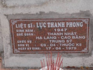 Nhắn tìm thân nhân liệt sỹ Lục Thanh Phong