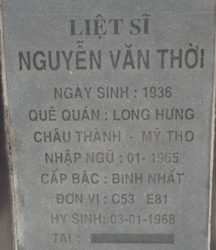 Tìm thân nhân liệt sĩ Nguyễn Văn Thời