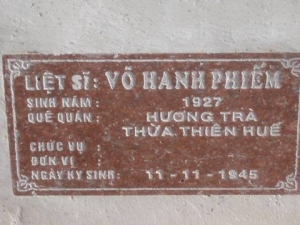 Nhắn tìm thân nhân liệt sỹ  Võ Hanh Phiếm