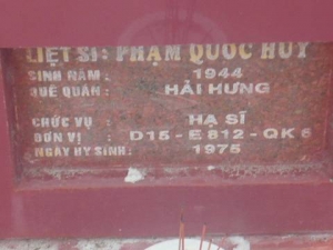 Nhắn tìm thân nhân liệt sỹ Phạm Quốc Huy