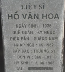 Tìm thân nhân liệt sĩ Hồ Văn Hoa
