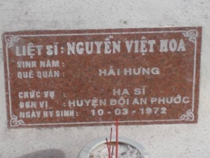Nhắn tìm thân nhân liệt sỹ Nguyễn Việt Hoa