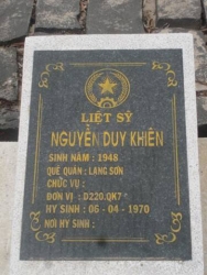 Nhắn tìm thân nhân liệt sỹ Nguyễn Duy Khiêm