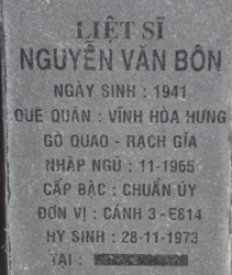 Tìm thân nhân liệt sĩ Nguyễn Văn Bôn
