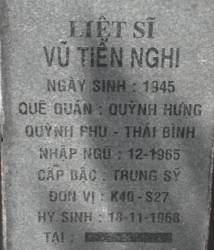 Tìm thân nhân liệt sĩ Vũ Tiến Nghi