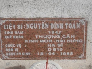 Nhắn tìm thân nhân liệt sỹ Nguyễn Đình Toán