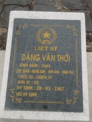 Nhắn tìm thân nhân liệt sỹ  Đặng Văn Thới