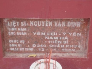 Nhắn tìm thân nhân liệt sỹ Nguyễn Văn Đỉnh