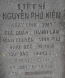 Tìm thân nhân liệt sĩ Nguyễn Phú Niệm