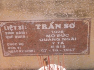 Nhắn tìm thân nhân liệt sỹ Trần Sơ