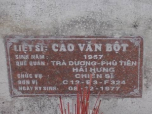 Nhắn tìm thân nhân liệt sỹ Cao Văn Bột