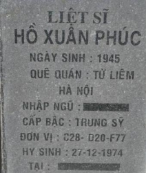 Tìm thân nhân liệt sĩ Hồ Xuân Phúc