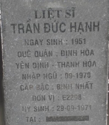 Tìm thân nhân liệt sĩ Trần Đức Hạnh