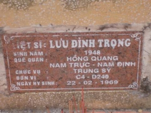 Nhắn tìm thân nhân liệt sỹ Lưu Đình Trọng