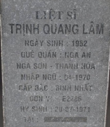 Tìm thân nhân liệt sĩ Trịnh Quang Lâm