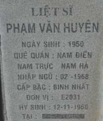Tìm thân nhân liệt sĩ Phạm Văn Huyên