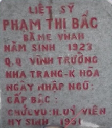 Tìm thân nhân liệt sĩ Phạm Thị Bấc