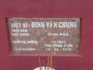 Nhắn tìm thân nhân liệt sỹ Đinh Văn Chung