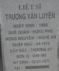 Tìm thân nhân liệt sĩ Trương Văn Luyện
