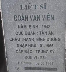 Tìm thân nhân liệt sĩ Đoàn Văn Viên quê ở Bình Dương