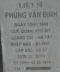 Tìm thân nhân liệt sĩ Phùng Văn Định