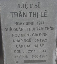 Tìm thân nhân liệt sĩ Trần Thị Lê