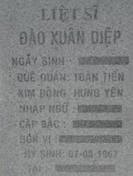 Tìm thân nhân liệt sĩ Đào Xuân Diệp