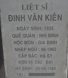 Tìm thân nhân liệt sĩ Đinh Văn Kiên