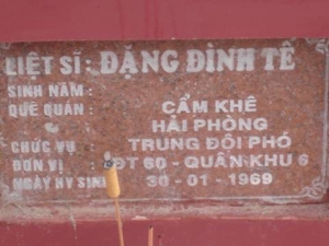 Nhắn tìm thân nhân liệt sỹ Đặng Đình Tế