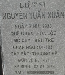 Tìm thân nhân liệt sĩ Nguyễn Tấn Xuân